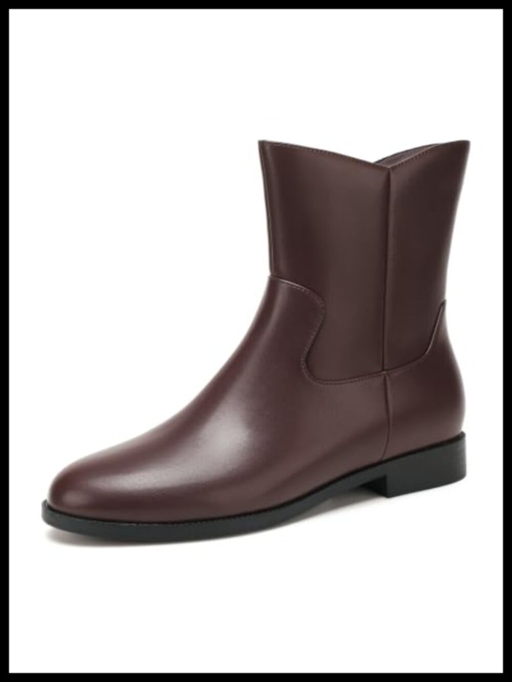 IDIFU Women's Round Toe Flat Ankle Boots Side Zip Brown Pu